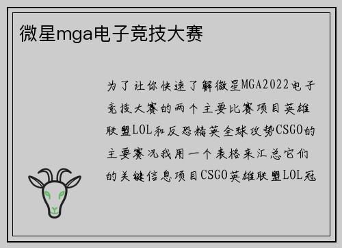 微星mga电子竞技大赛
